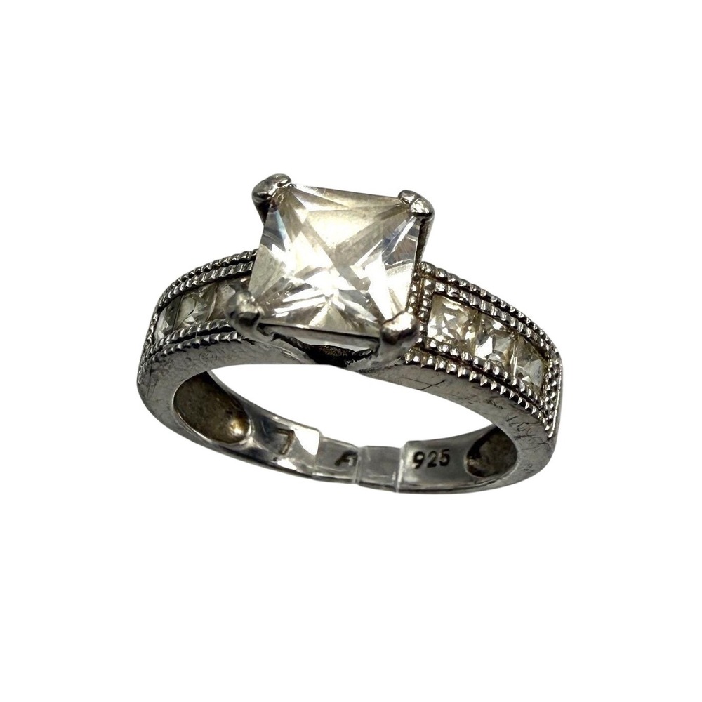 925 Sterling‎ Silver Princess Cut Cubic Zirconia Engagement Ring Size 7.25 TA